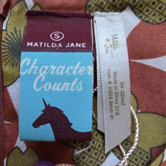 Matilda Jane rust/olive green/off-white floral short sleeved dress, NWT - Picture 5 of 9